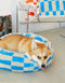 Block round dog bed - blue / beige